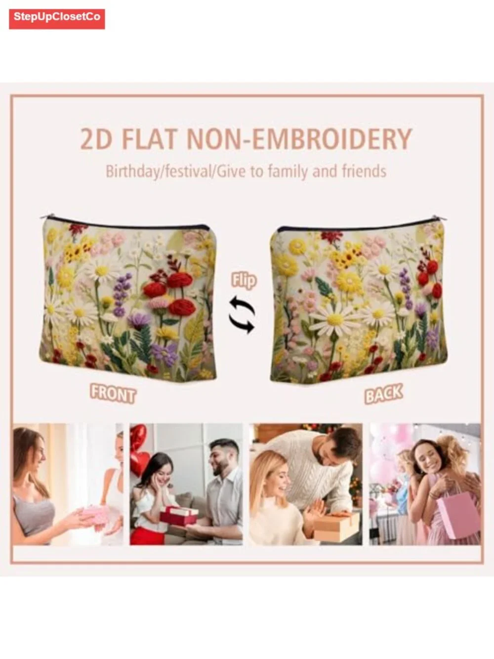 Floral Cosmetic Pouch Waterproof Travel Toiletry Bag Gift for Women Girls